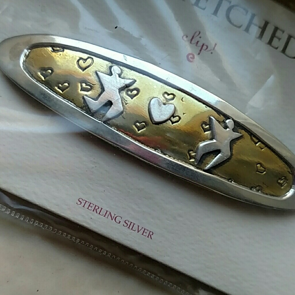 Sterling Silver Two-Tone Heart & Figure Hair Barrette - Silver & Gold
